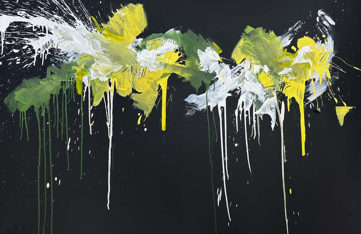 Abstract Acrylic Painting By Omar Obaid, 59 X 39", The Hummingbirds, Original Artwork