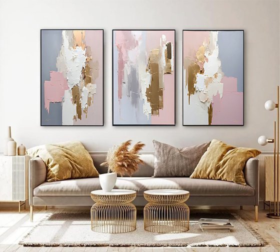 Pink and Gold Abstract Set of 3