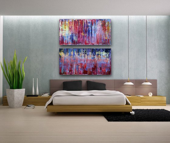 "Standing In The Rain" - FREE WORLDWIDE SHIPPING + Save As A Series - Original Extra Large PMS Abstract Diptych Oil Paintings On Canvas - 48" x 48"