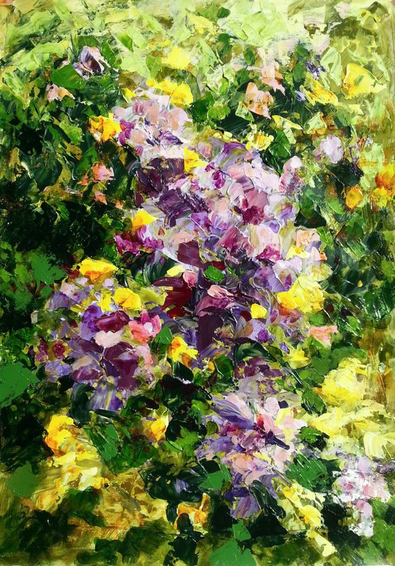 Flowers in the garden - knife painting - acrylic on paper