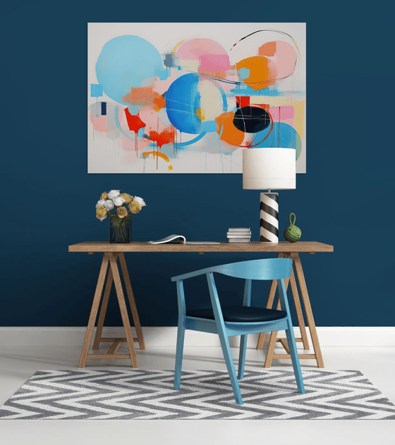 Emotional Abstract Painting with water blue shape 0612232