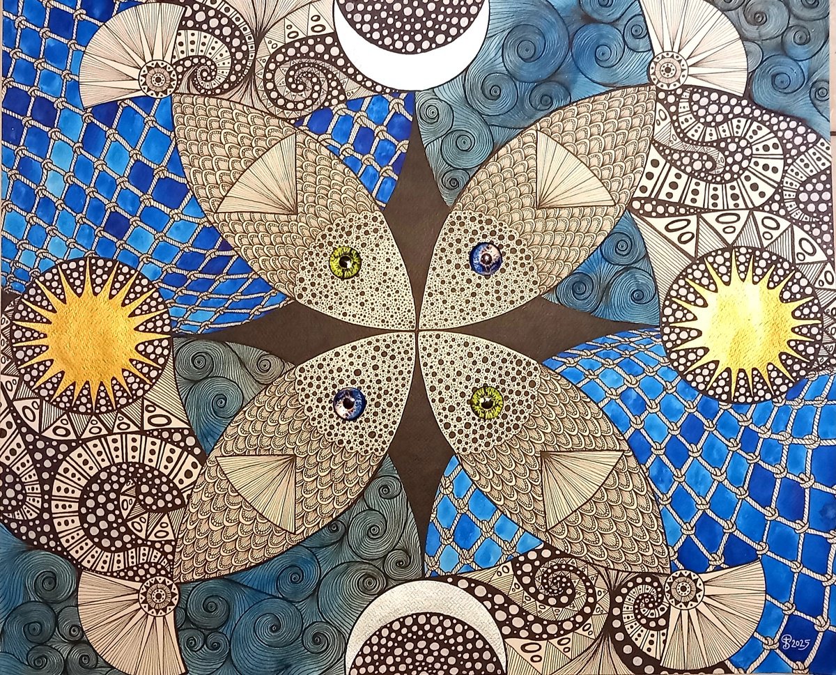 Illustrative Animal Ink Drawing By Terri Smith, 28 X 24", Equilibrium, Original Artwork