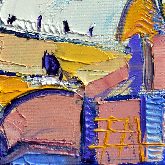 ABSTRACT OIA VILLAGE VIEW - Miniature Cityscape 05 Impasto Palette Knife Oil Painting