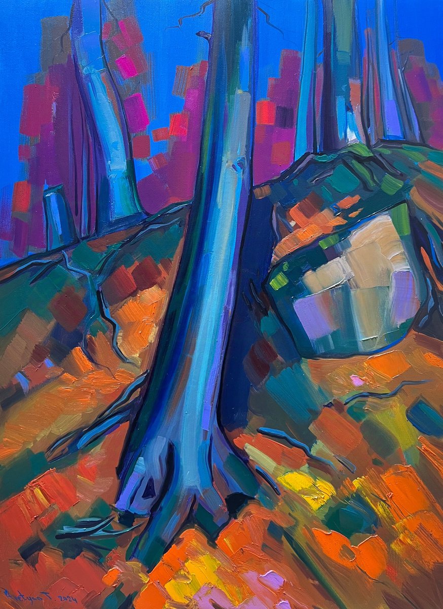 Expressive Landscape Oil Painting By Tigran Avetyan, 22 X 30", Autum In Forest, Original Artwork