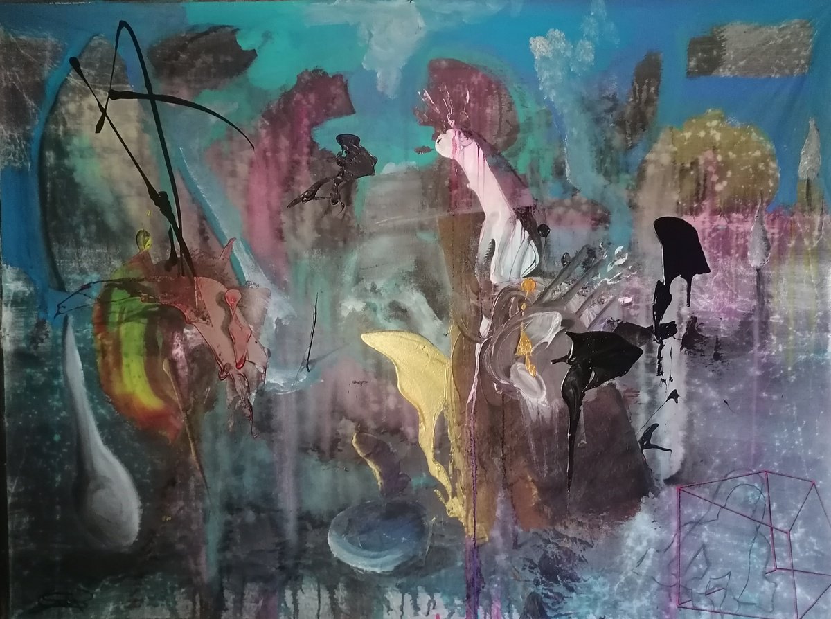 Surrealistic Abstract Acrylic Painting By Stefano Mazzolini, 83 X 63", Penblu, Original Artwork