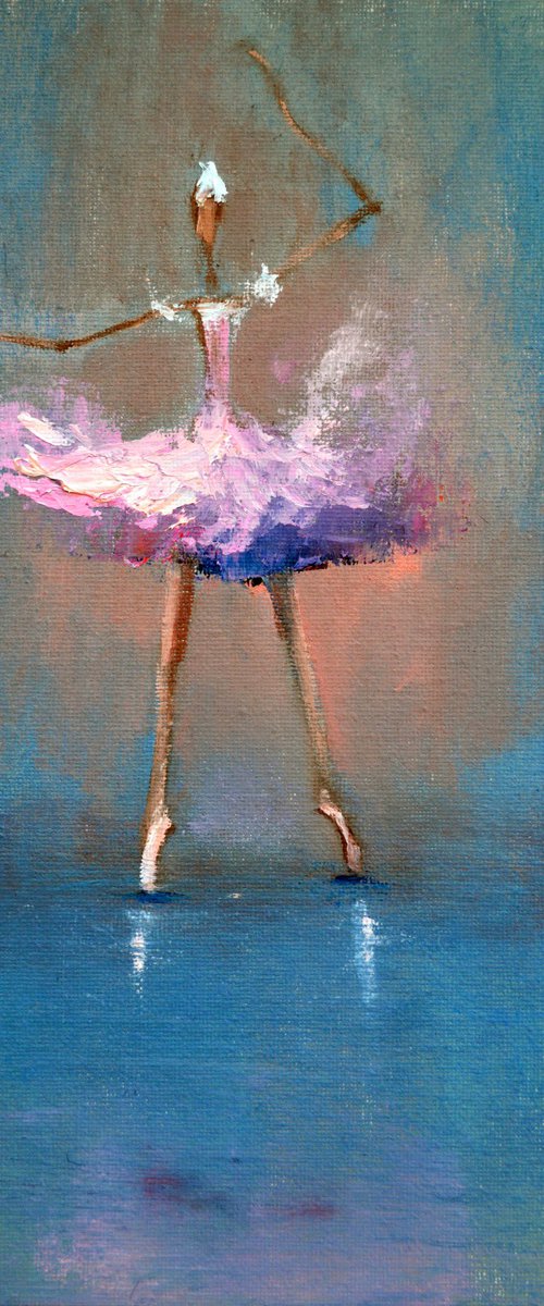 Funny pink ballerina.Miniature impasto oil. by Elena Lukina