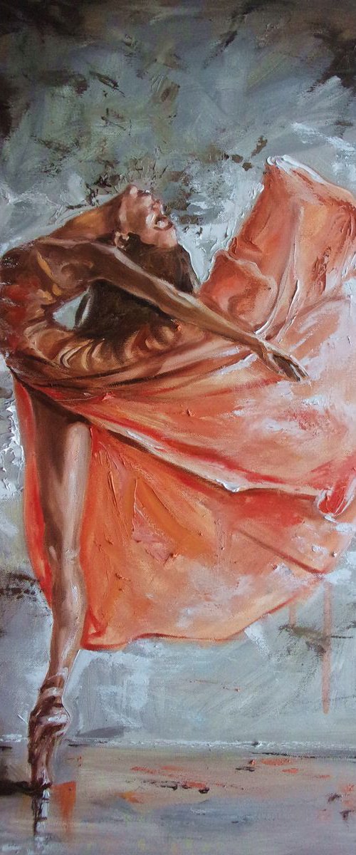 " DANCER... "- ballerina liGHt  ORIGINAL OIL PAINTING, GIFT, PALETTE KNIFE by Monika Luniak