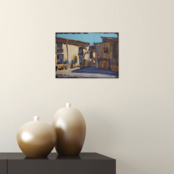 Plain air in Segovia. Old town view. Oil pastel painting. Small painting original one of a kind interior decor gift