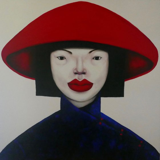 Vietnamese lady in red hat