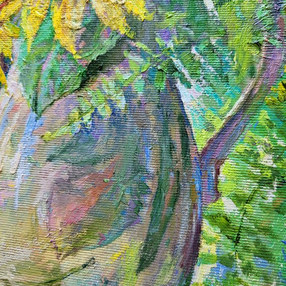 Sunflowers on the windowsill.