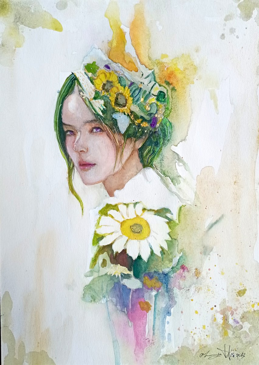 Impressionistic Portrait Ink Drawing By Maurizio Puglisi, 8 X 11", Tinker Bell, Original Artwork