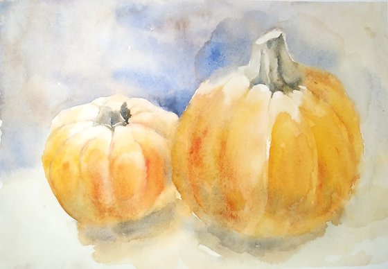 Pumpkins painting, watercolor illustration