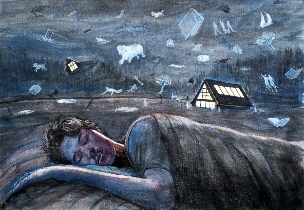 Surrealistic Pastel Drawing , Sleeping Is Underrated By Paolo Beneforti, 20 X 14, Artwork For Sale On Artfinder