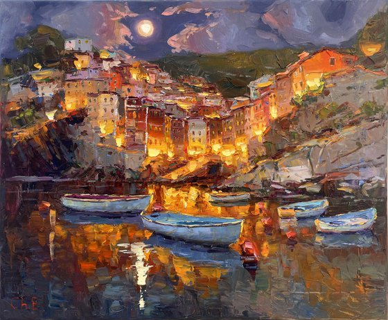 Night city at the pier