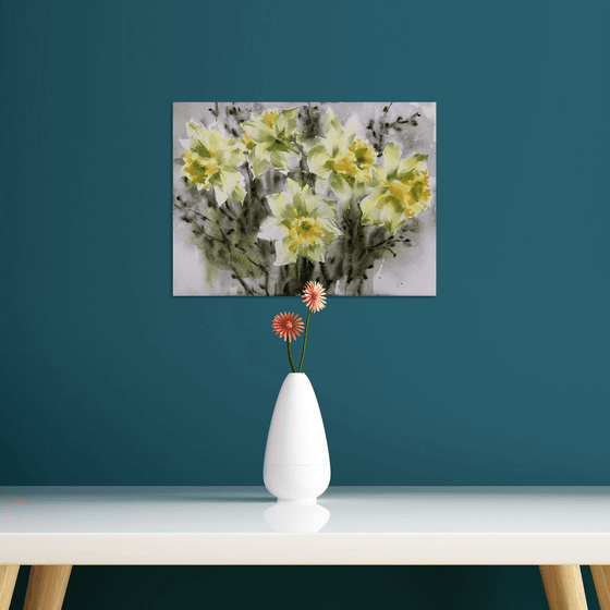 Spring yellow flowers. One of a kind, original painting, handmad work, gift.