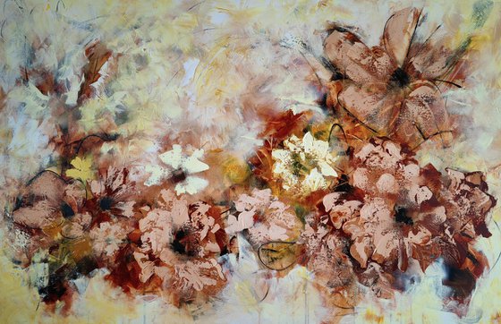 "Serenity in Alabaster Hues", XL abstract flower painting