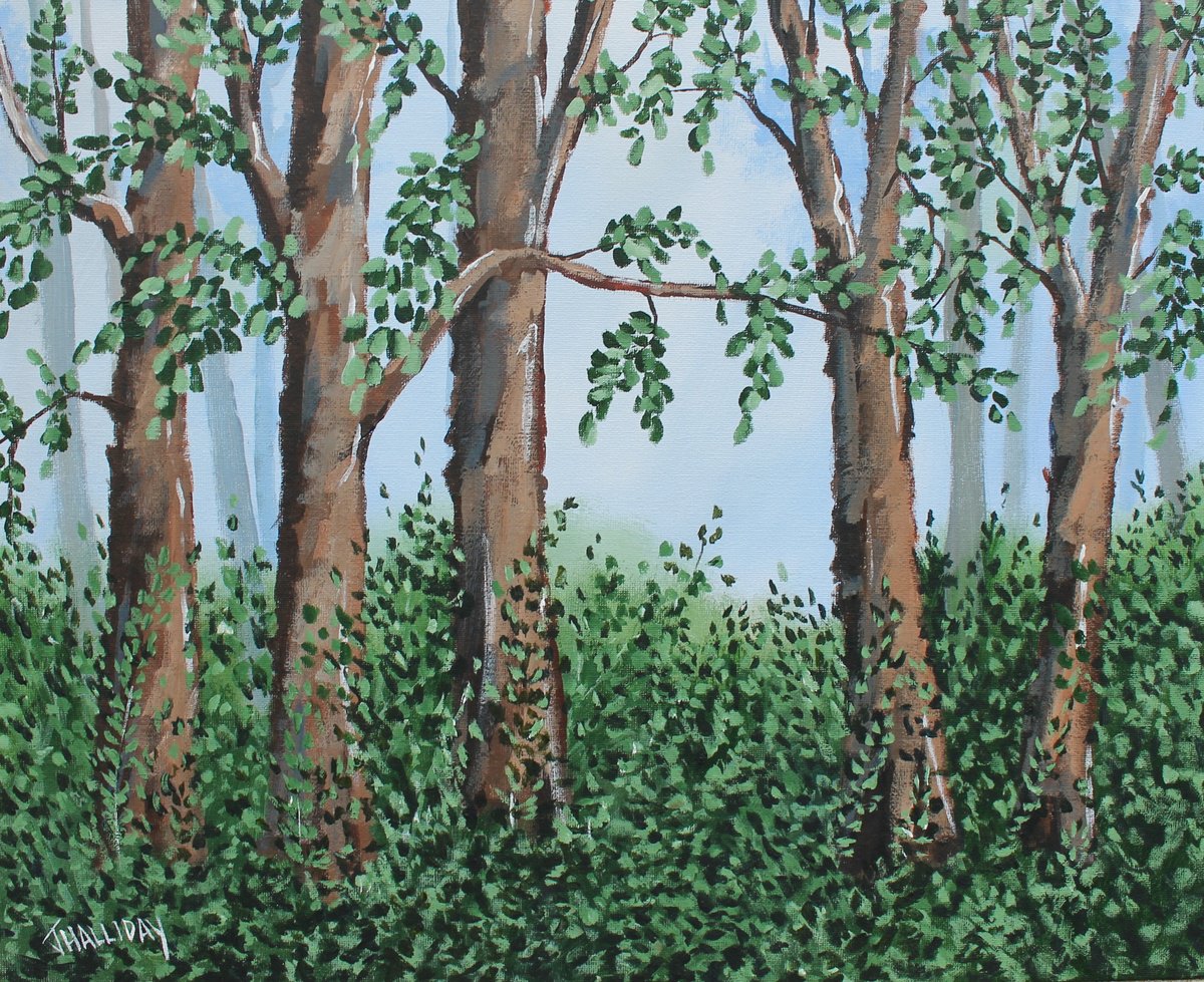 Impressionistic Landscape Acrylic Painting By John Halliday, 20 X 16, In The Undergrowth, Original Artwork