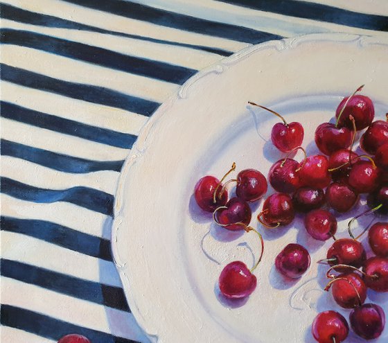 "Ripe sweet cherries."  still life summer plant cherries red  liGHt original painting  GIFT (2020))