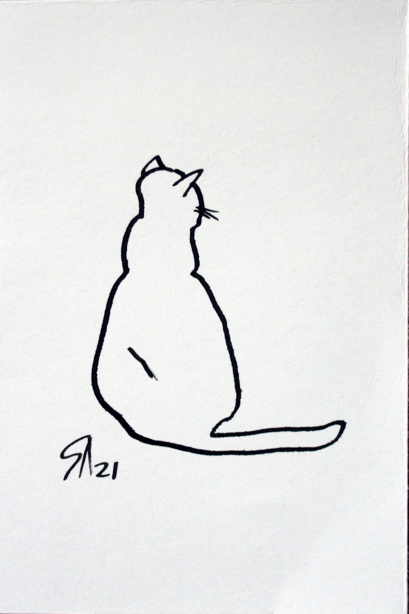 Animal Ink Drawing By Salana Art / Svetlana Samovarova, 4 X 6", Cat Portrait Iii, Original Artwork