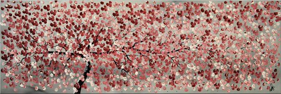 Romantic  acrylic abstract painting, cherry blossoms, nature painting, canvas wall art