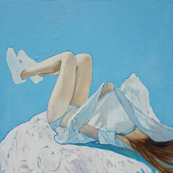 Girl lifted her skirt  Painting by Anastasia Balabina