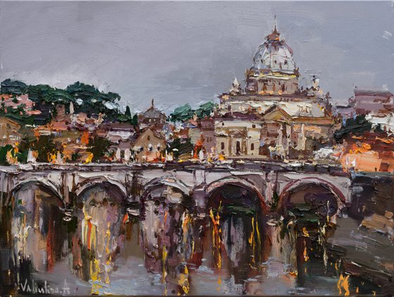 St. Angelo Bridge in Rome, Italy - Original oil painting