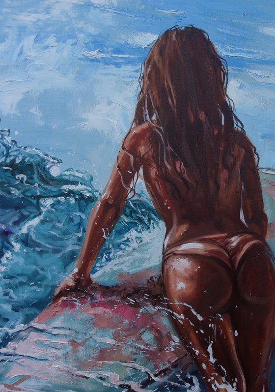 " CALIFORNIAN DAY ... " original painting SEA summer GIFT sea swimming