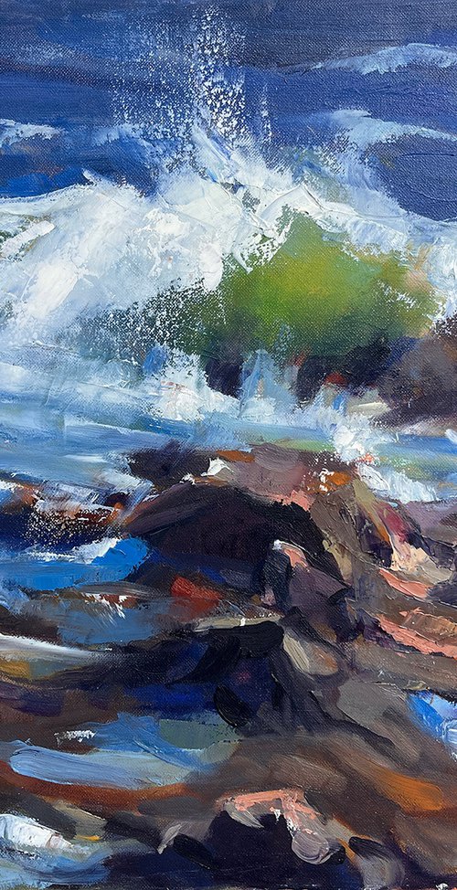 Waves on a Rocky Shore – Oil Painting by Elena Recondo