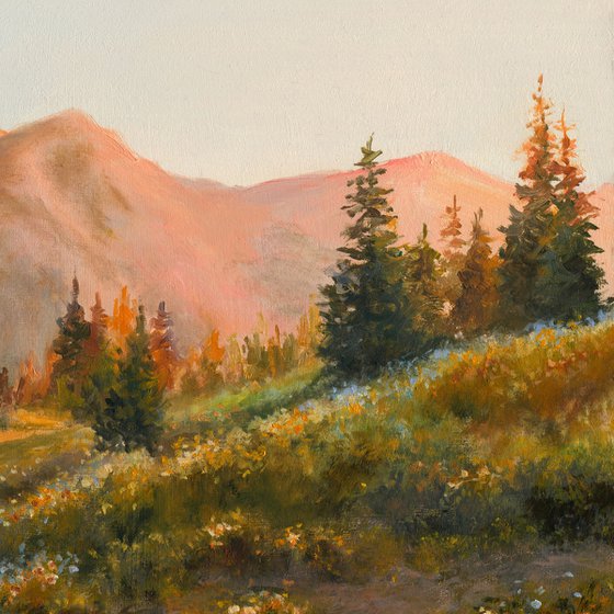 Mountain landscape with golden light