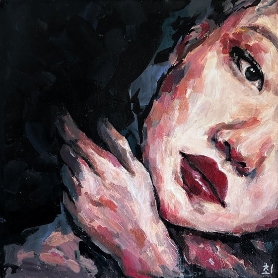 Acrylic portrait. Asian woman