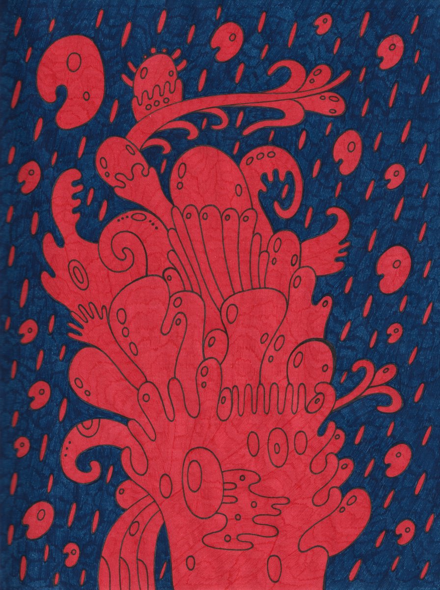 Surrealistic Botanical Ink Drawing By Veronika Demenko, 7 X 9", Surreal Pattern N.78, Original Artwork