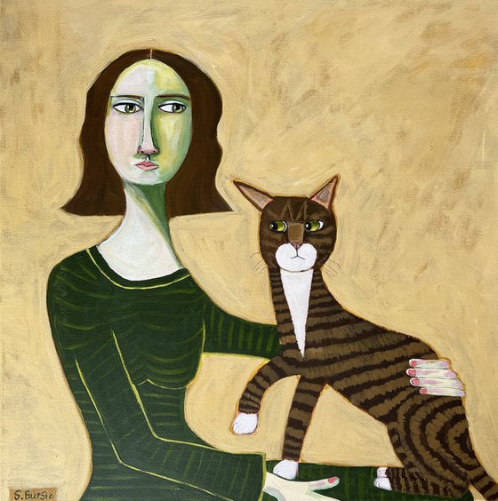 Lady with her Tabby Cat