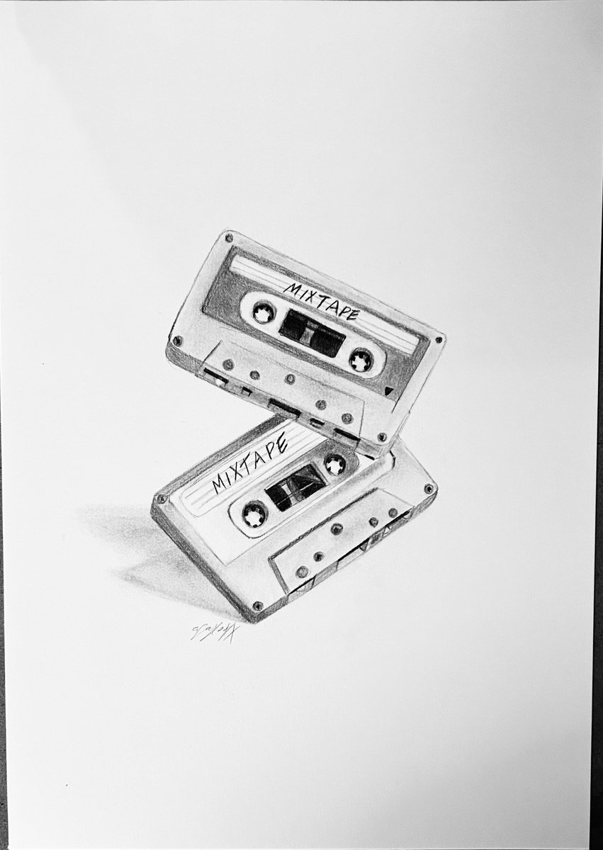 Impressionistic Still Life Pencil Drawing By Amelia Taylor, 8 X 12, Mixtapes, Original Artwork