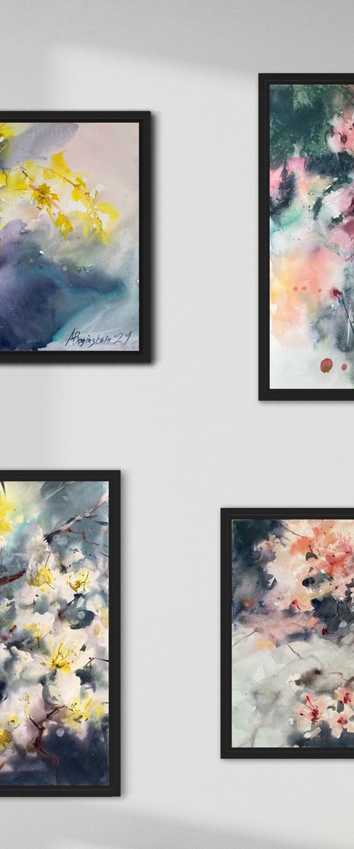 Spring collection - set of 4 watercolors by Anna Boginskaia