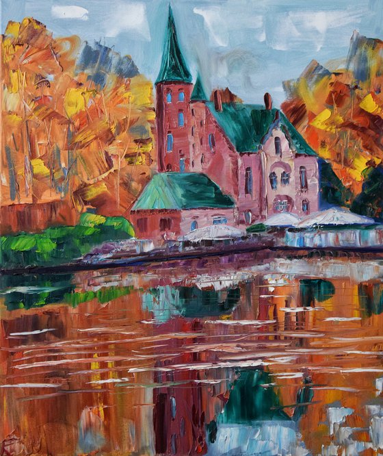 Bruges cityscape oil painting, Brugge original wall art, Belgium