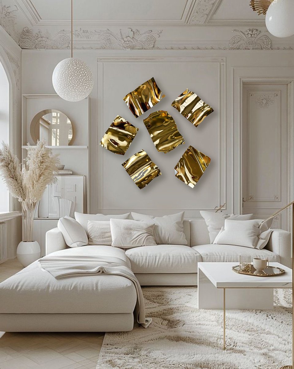 Geometric Sculpture , Golden Scattered Leaves By Anna Sidi-Yacoub, 29 X 29, Artwork For Sale On Artfinder