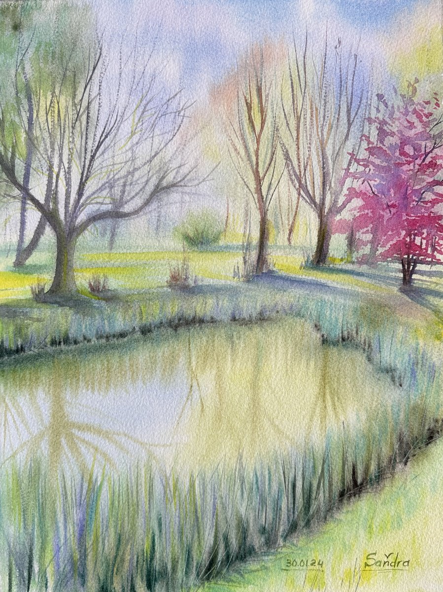 Impressionistic Watercolour , Spring In The Park By Oleksandra Padushyna, 11 X 15, Artwork For Sale On Artfinder