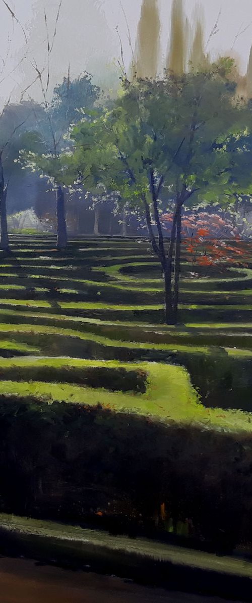GREEN LABYRINTH. Large painting 92x92cm by Rafael Carrascal