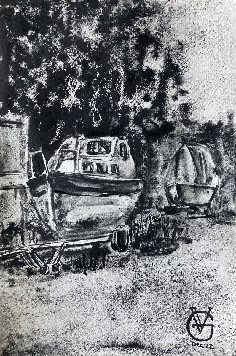 Impressionistic Landscape Watercolour By Valeria Golovenkina, 6 X 9", Boats On The Grass 9, Original Artwork