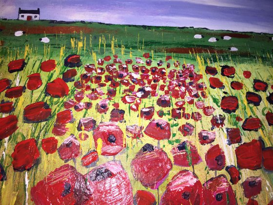 Country Poppies - acrylic landscape art