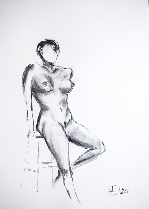 Nude in charcoal. 22. Black and white minimalistic female girl beauty body positive by Sasha Romm
