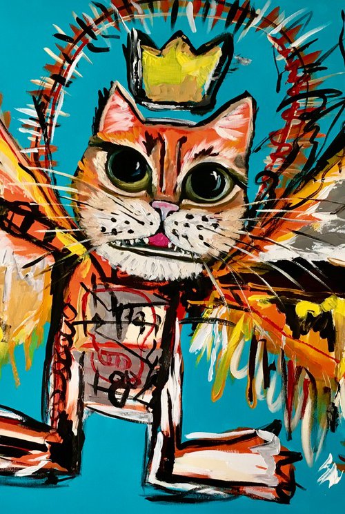 Red Cat King fallen Angel  (122x 81, ( 48x 32 inches ) version of painting by Jean-Michel Basquiat  Untitled (Fallen  Angel by Olga Koval