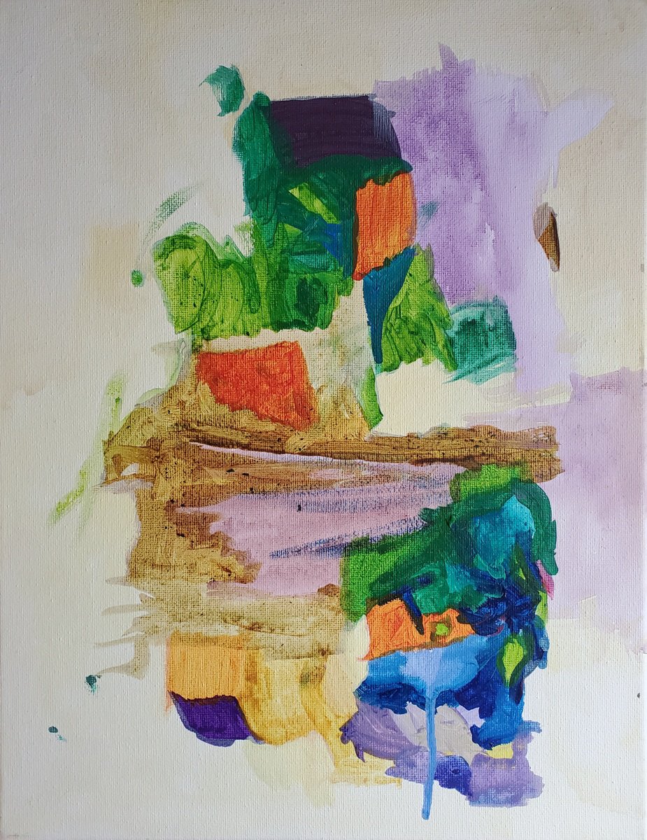 Organic Abstract Acrylic Painting By Rebecca Hodel, 11 X 14", Childhood, Original Artwork