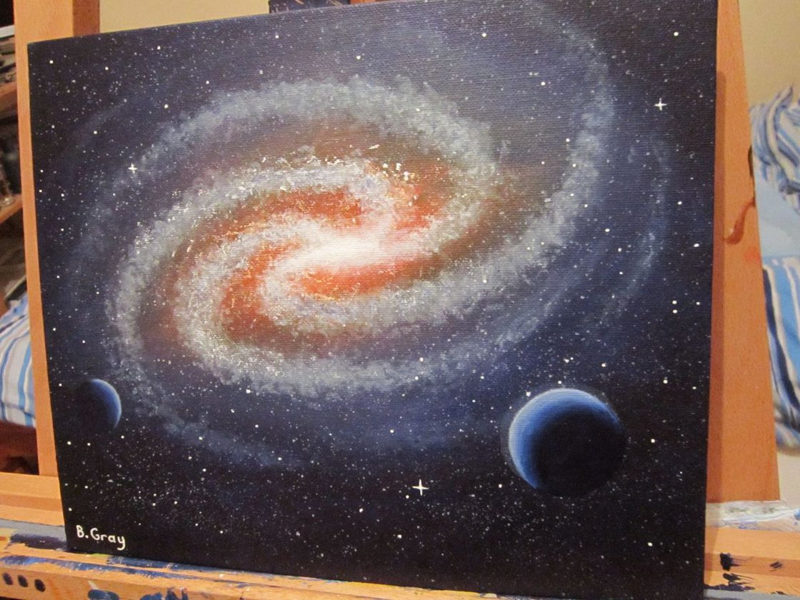 Spiral Galaxy Painting Print 8x10 image on 12x18 paper