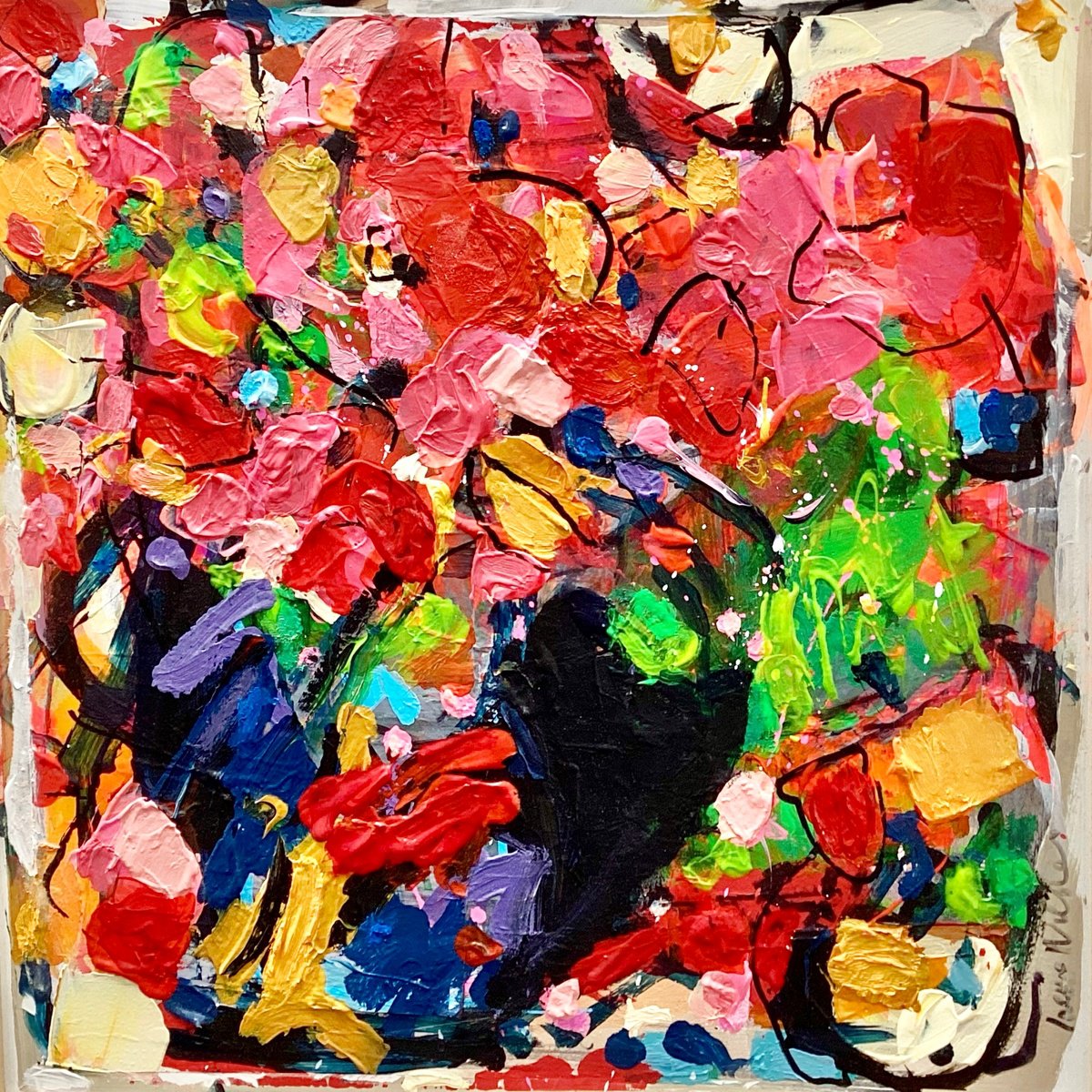 Expressive Still Life Painting By Irene Wilkes, 12 X 12, Bouquet No. 1, Original Artwork