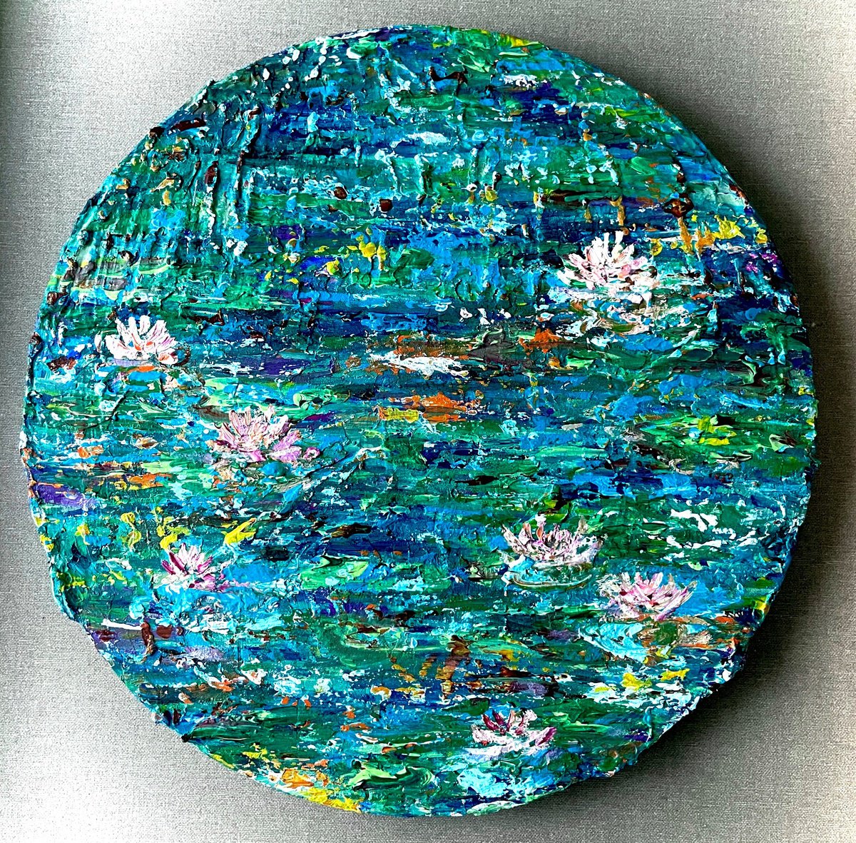 Impressionistic Abstract Acrylic Painting By Pooja Verma, 16 X 16", Mystical Water - Lily Pond, Original Artwork