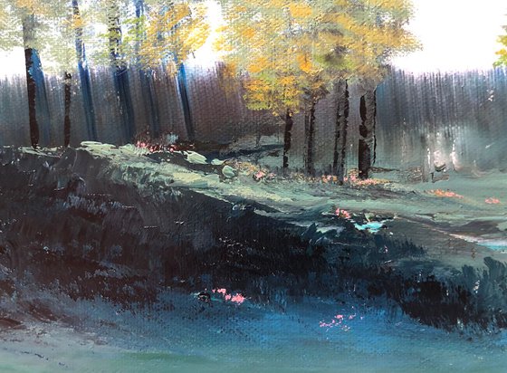 Mossy Clearing...nature painting oil on canvas walking in the woods