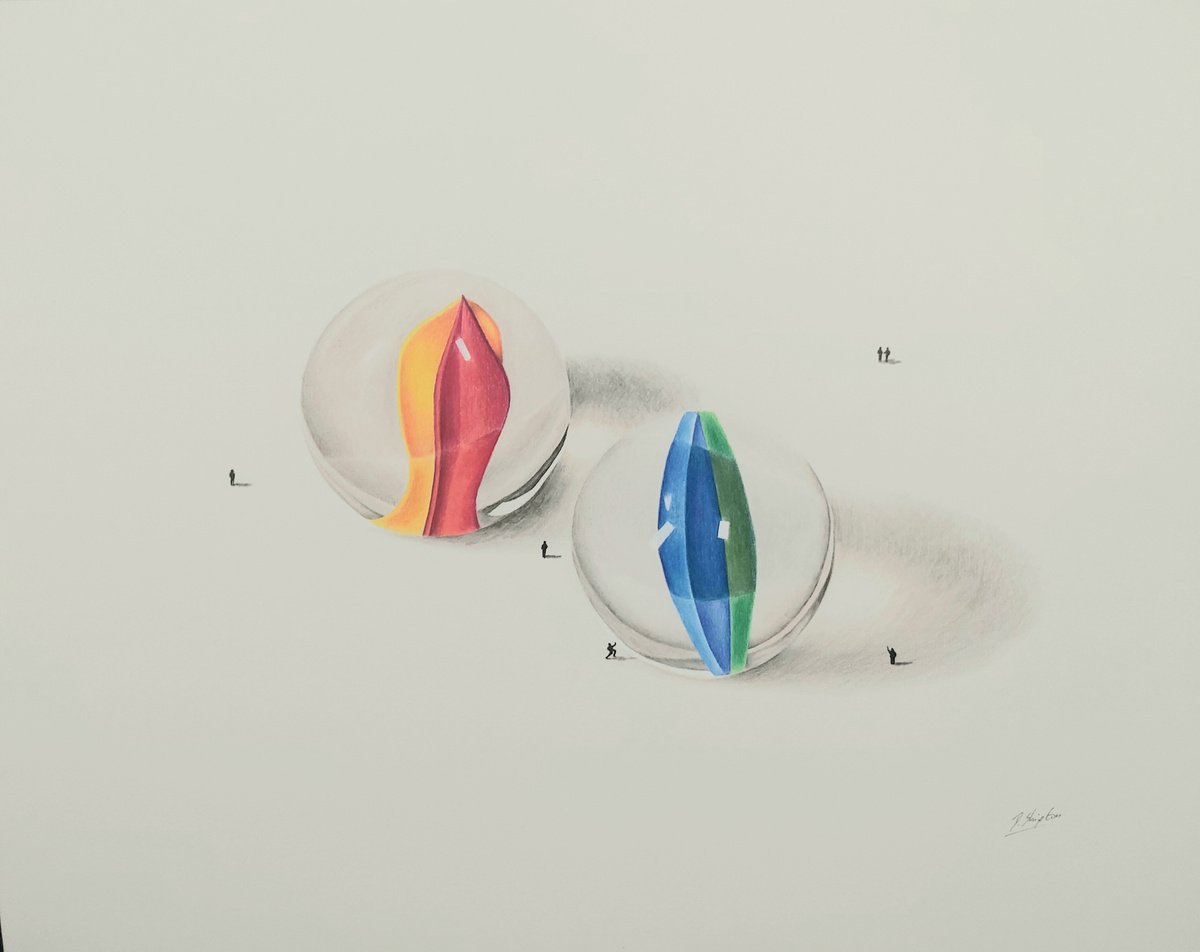 Urban And Pop Abstract Ink Drawing By Daniel Shipton, 20 X 16, Marbles, Original Artwork