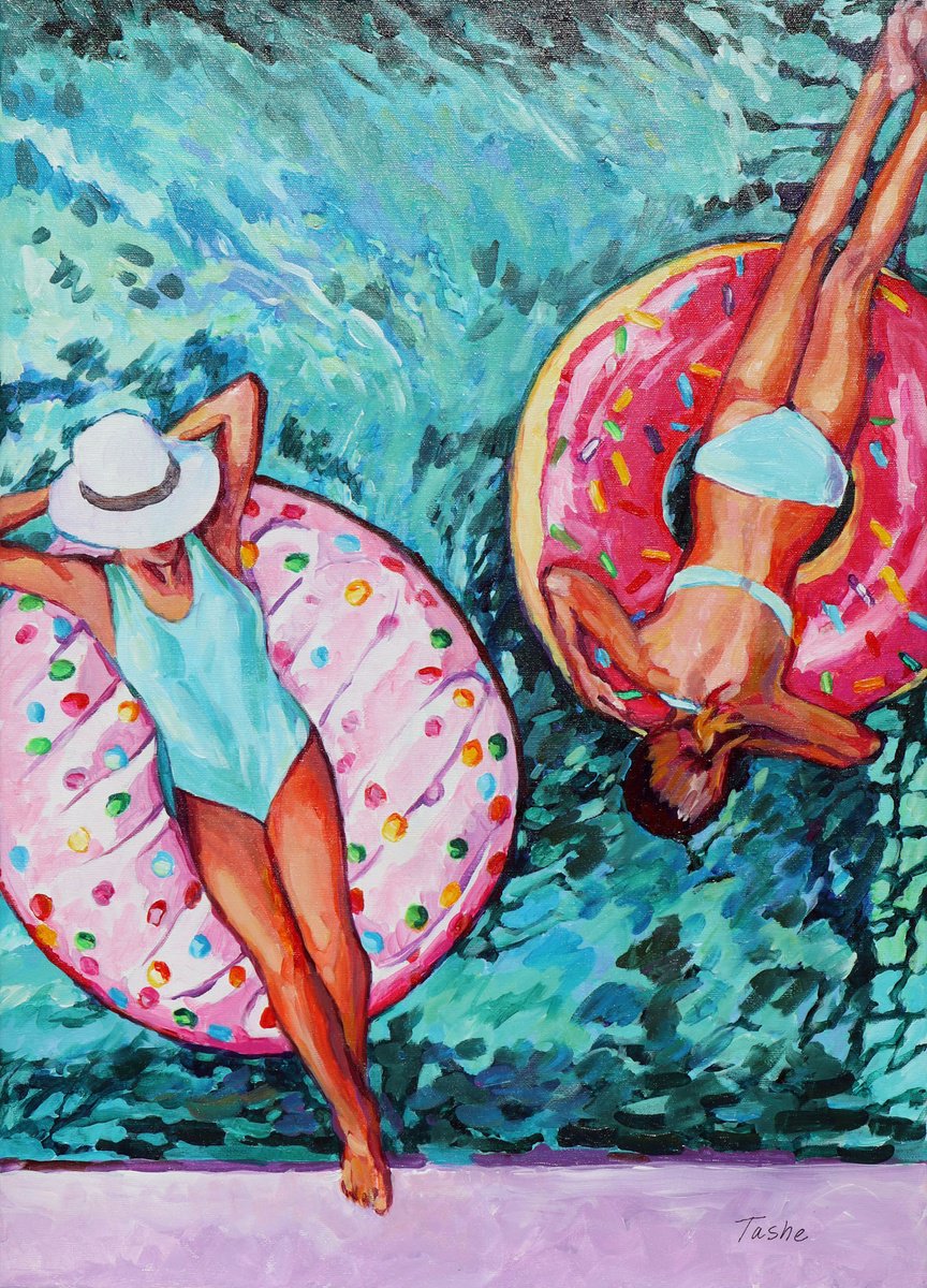 Urban And Pop Portrait Acrylic Painting By Tashe, 20 X 28", Sweet Donuts, Original Artwork