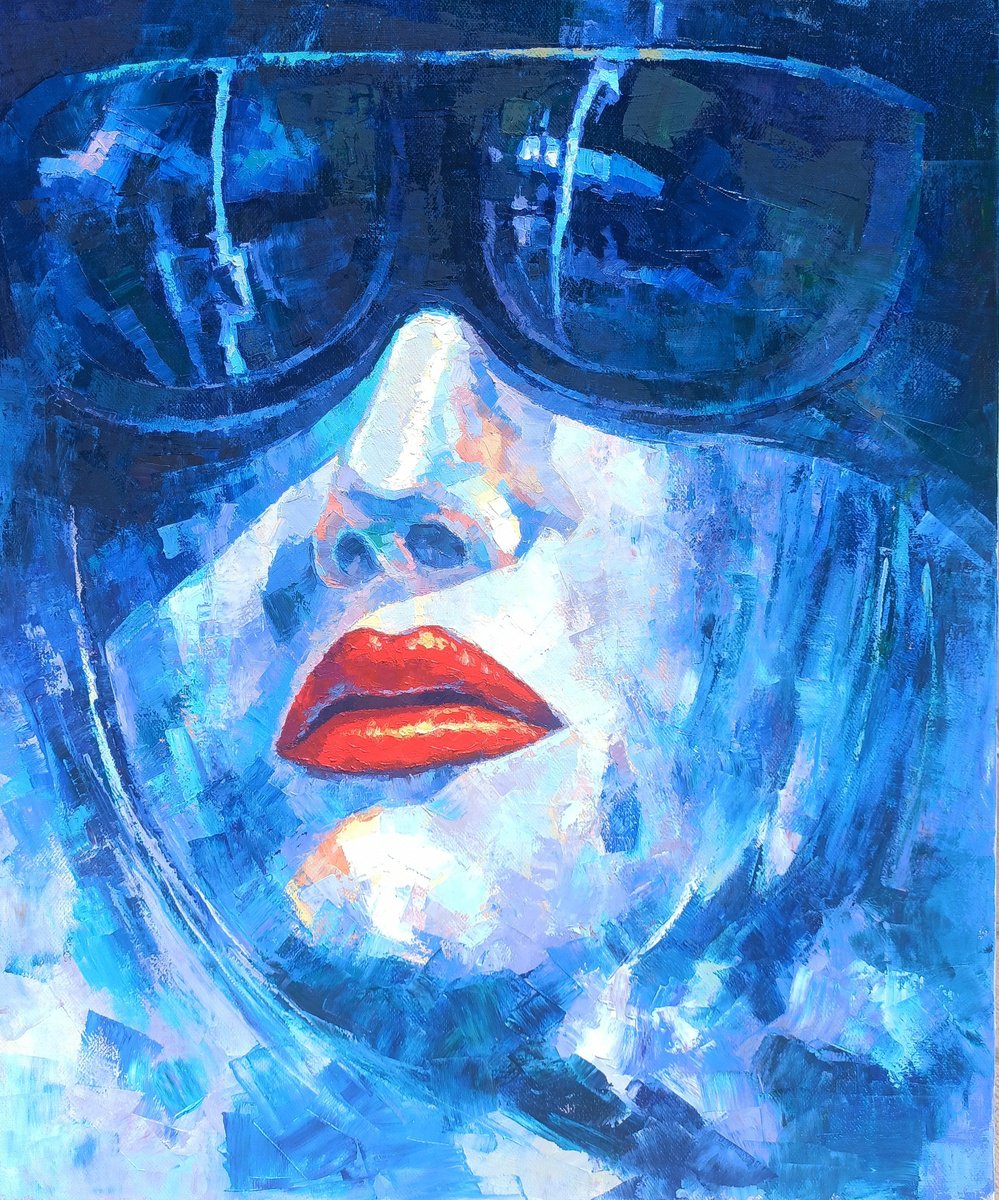 Impressionistic Portrait Oil Painting By Narek Qochunc, 20 X 24", Behind The Sunglasses, Original Artwork